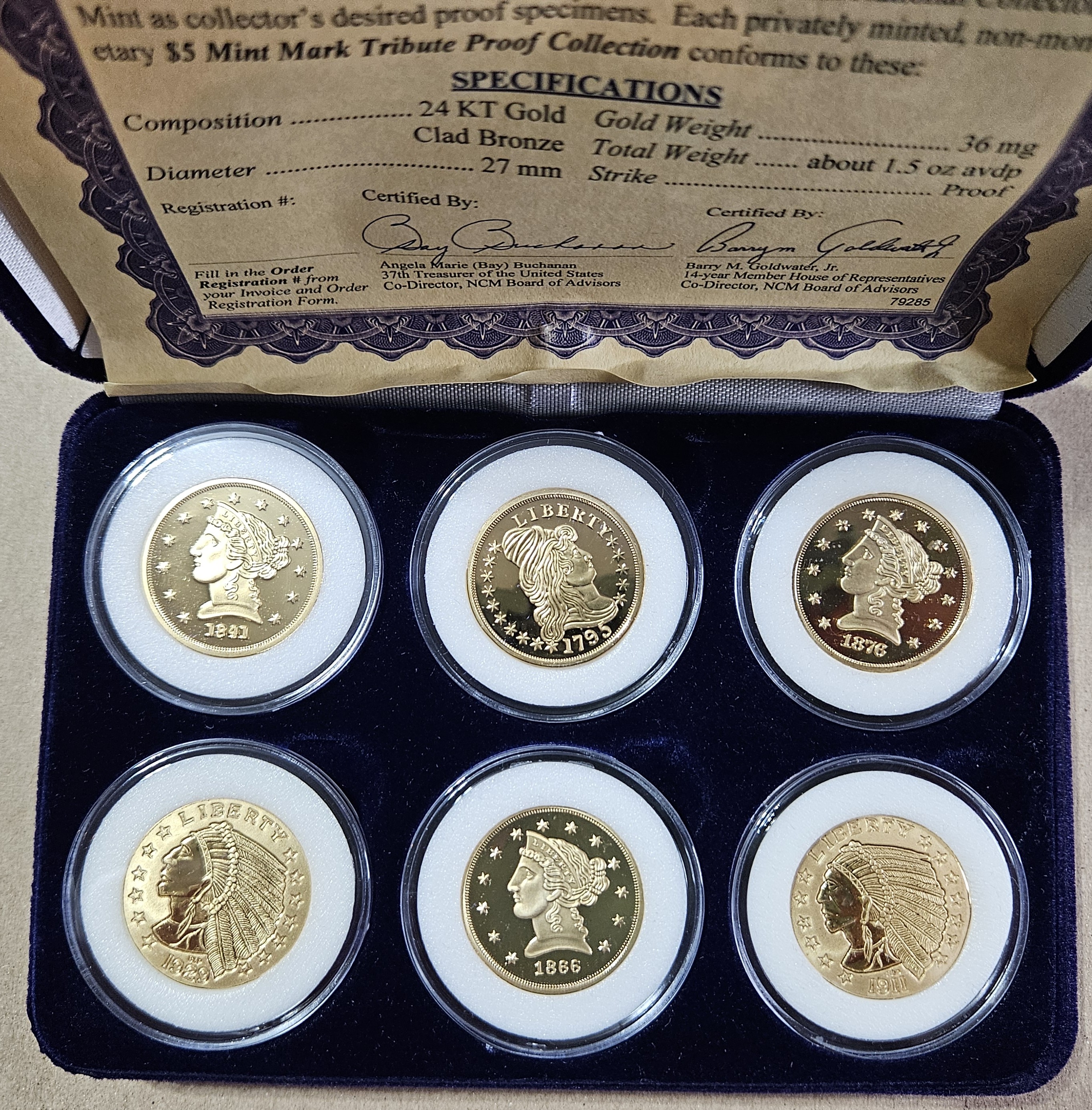 24k Gold Plated $5 Type Set Tribute in Felt Box