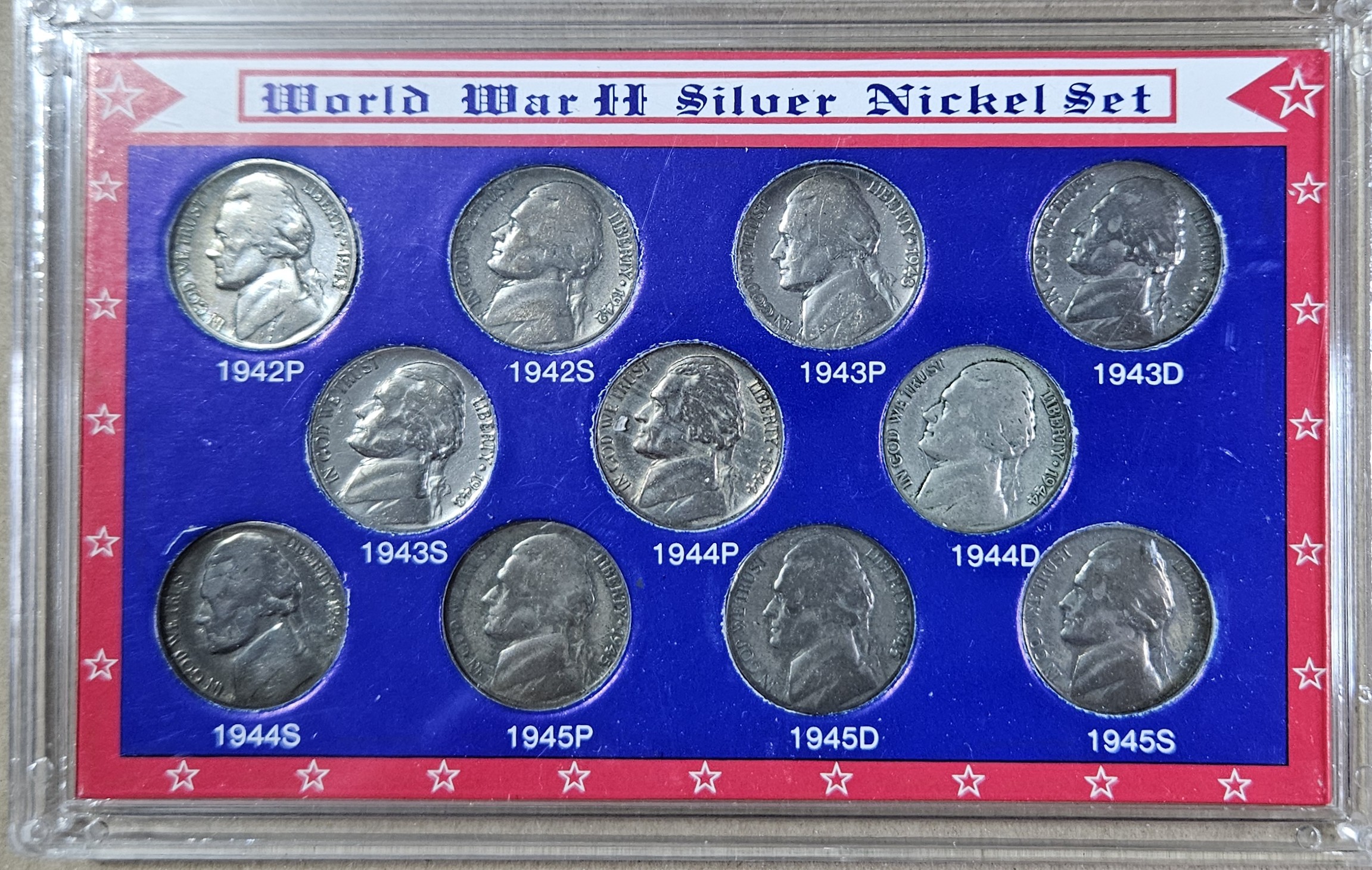 WWII Silver Nickel Set in Plastic Display 