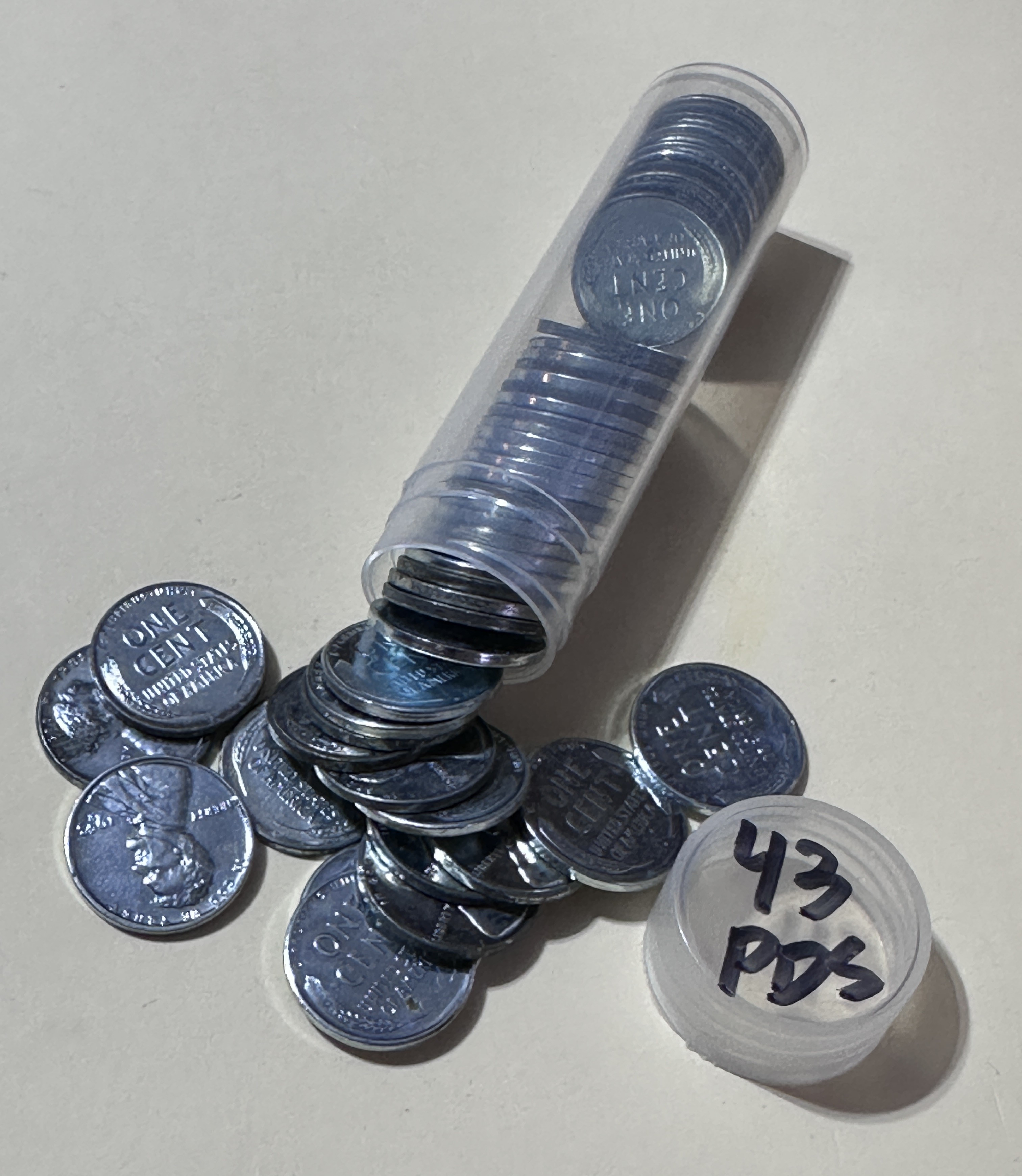 Dealers Roll of 1943 PDS Lincoln Steel Wheat Cents - AU-BU Grade