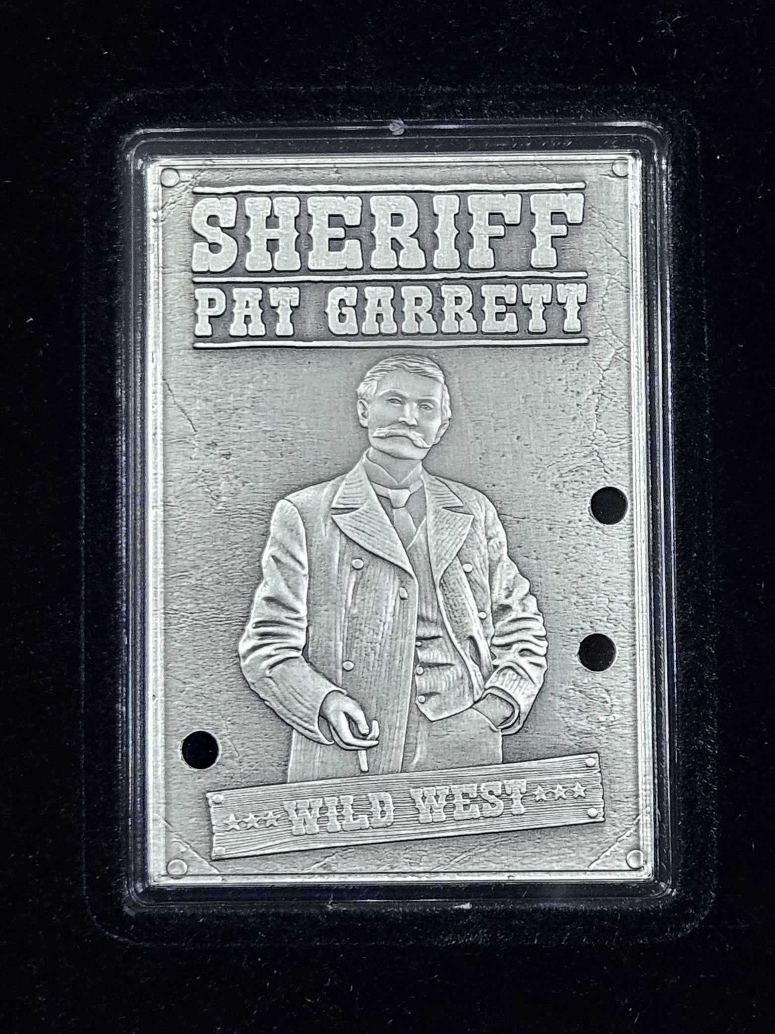 1 oz Silver Pat Garret Art Bar in Collectible Wild West Case Packaging