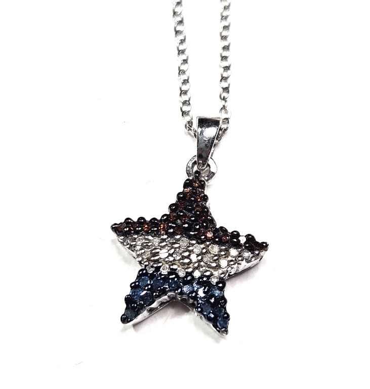 Sterling Silver Red/White?Blue Star Necklace - CZ