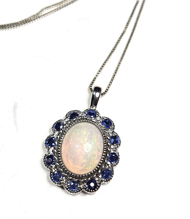 Sterling Silver Fashion Opal Necklace - CZ