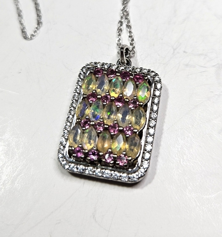 Multi Color CZ Sterling Silver Necklace