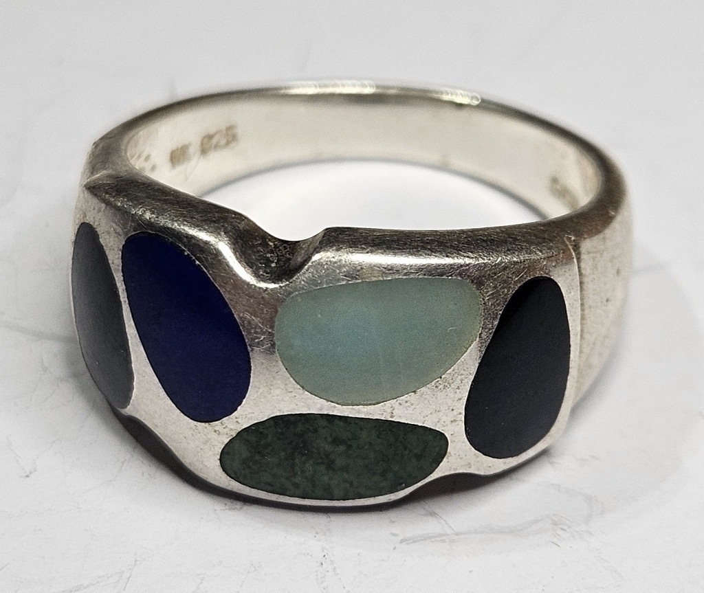 Sterling Silver Polished Stone Inlay Ring