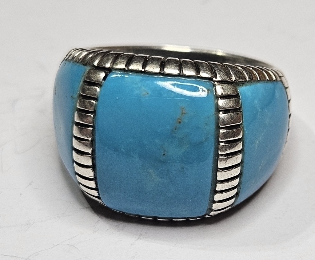 Heavy Sterling Silver Blue Chalcedony Ring