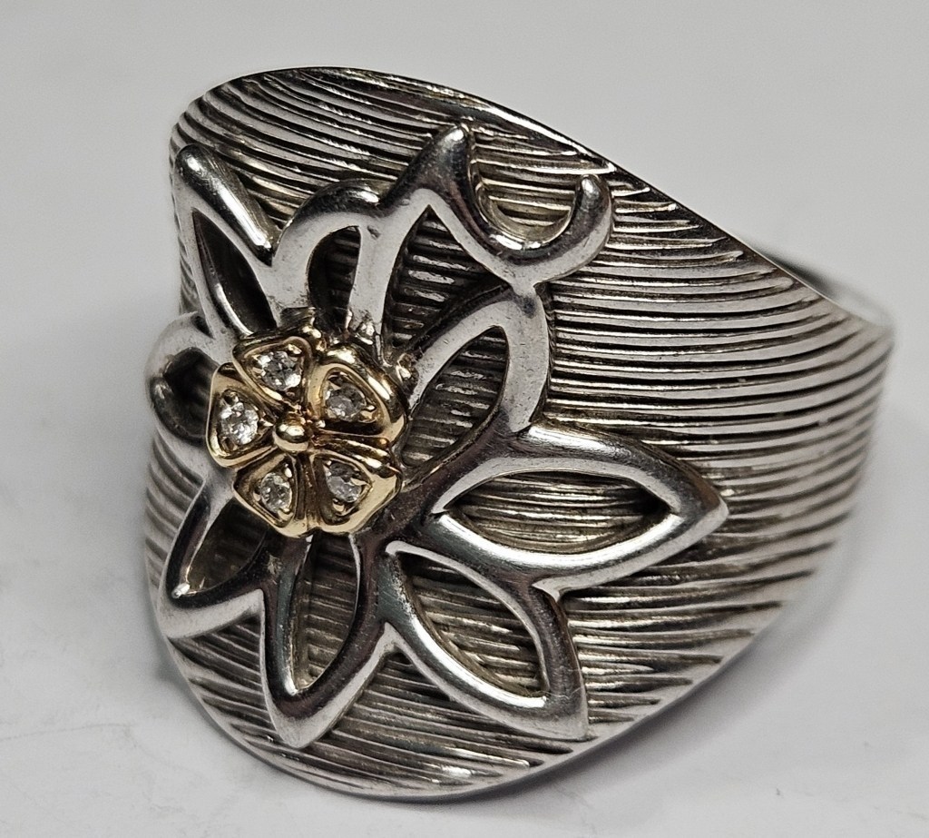 14k YG Flower on Sterling Silver Base Ring