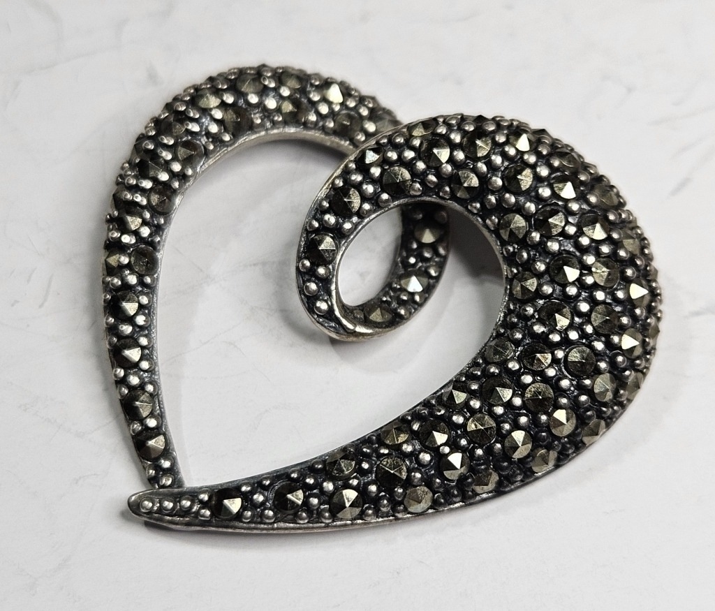 Sterling Silver Marcasite Heart Shape Pendant