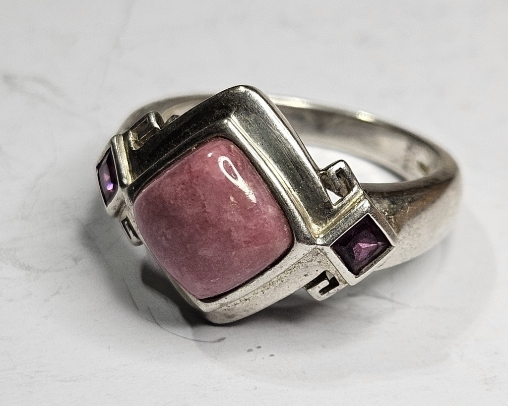 Sterling Silver Polished Pink Stone Ring