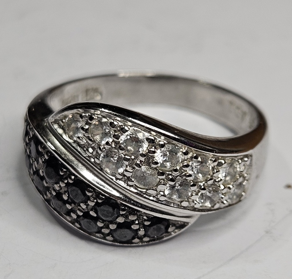 2 Tone Sterling Silver CZ Ring