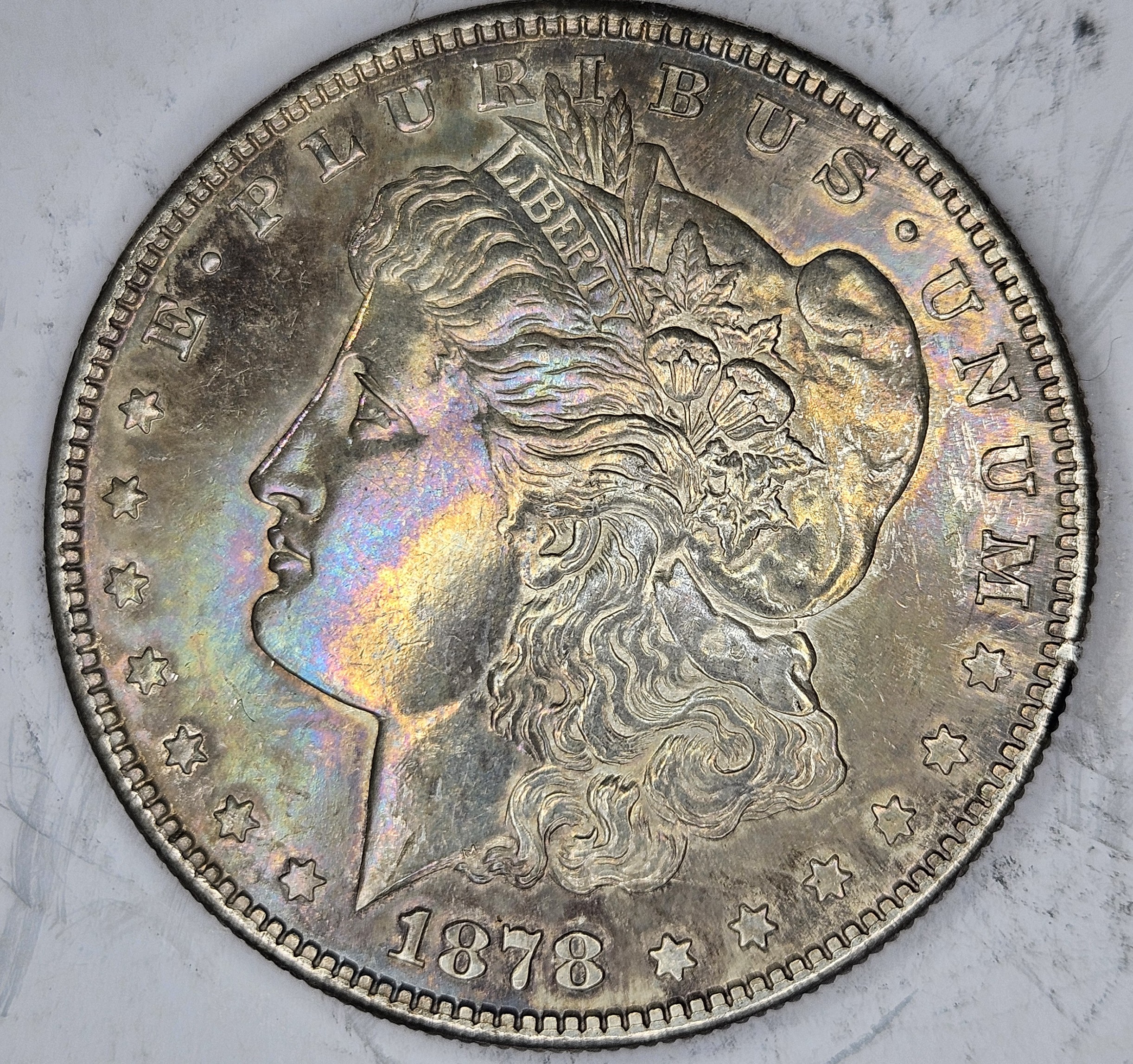 1878 "S" San Francisco Mint- XF-AUGrade Morgan Silver Dollar - Cool Rainbow Toning