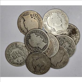 Lot of (10) Assorted Date Barber Dimes