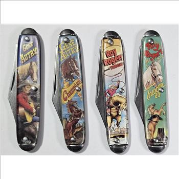 Lot of 4 Roy Rogers- Gene Autry - Novelty USA Made Pocket Knives - TV Golden Age Era Collectibles