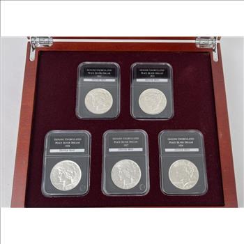 WOW~ Complete DENVER Mint Peace Dollar Set -Slabbed Genuine Uncirculated - In Presentation Wooden Box