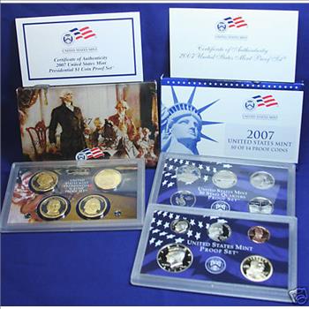 2007 US Mint Proof Set - 10 of 14 Coins and 5 Proof Dollar