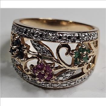 Sterling Silver Vermeil Ruby & Emerald Gems Ring