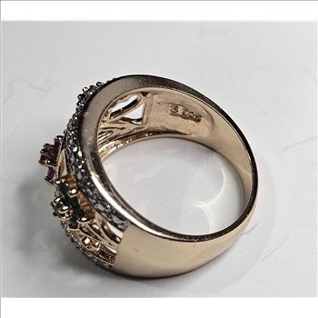Sterling Silver Vermeil Ruby & Emerald Gems Ring
