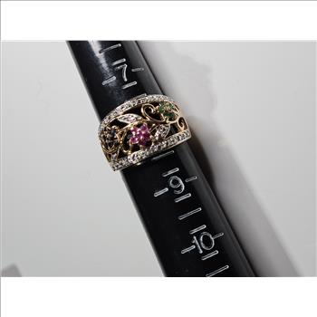 Sterling Silver Vermeil Ruby & Emerald Gems Ring