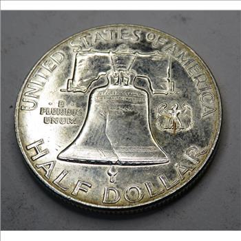 1963 D Franklin Half Dollar - US Coin 90% Silver- Readable Liberty Bell Writing -