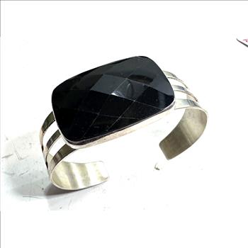 Sterling Silver Obsidian Stone Bracelet  -43.3 grams