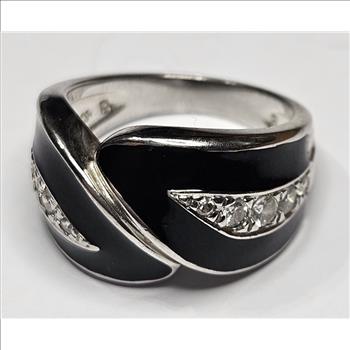 Fancy Sterling Silver 2 Tone Ring -w/CZ