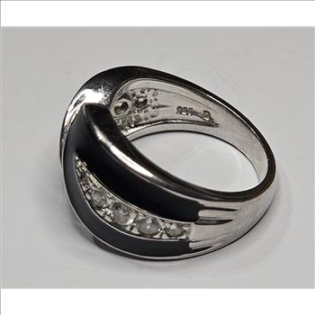 Fancy Sterling Silver 2 Tone Ring -w/CZ