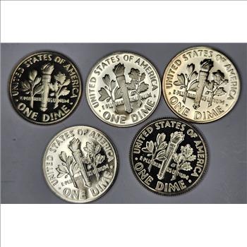 FIVE - Assorted GEM PROOF Roosevelt Dimes-
