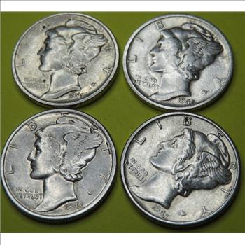 (4) AU Grade Mercury Dimes
