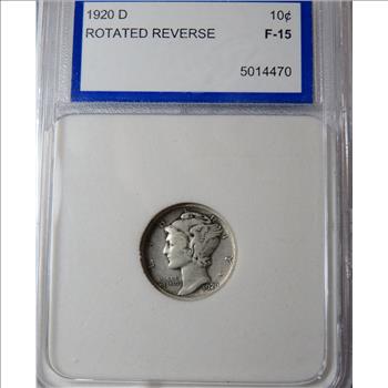 1920 D Rotated Reverse Die Error Mercury Dime - IGS Graded and Slabbed