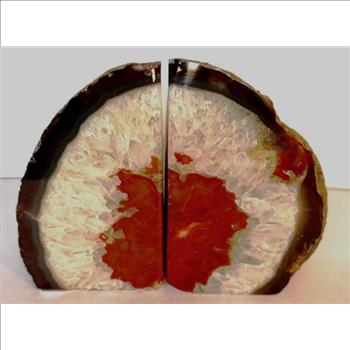 Fine Red Banded Agate Bookends - Pair - Nice Crystal Center - LOW BID Start ! NO RESERVE! Bid to win!! 