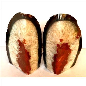 Fine Red Banded Agate Bookends - Pair - Nice Crystal Center - LOW BID Start ! NO RESERVE! Bid to win!! 