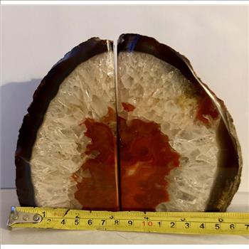 Fine Red Banded Agate Bookends - Pair - Nice Crystal Center - LOW BID Start ! NO RESERVE! Bid to win!! 