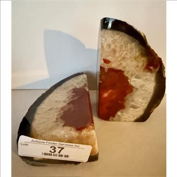 Fine Red Banded Agate Bookends - Pair - Nice Crystal Center - LOW BID Start ! NO RESERVE! Bid to win!! 