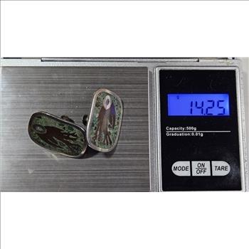 Vintage TAXCO Sterling Silver Raven Design Chip Inlay Earrings