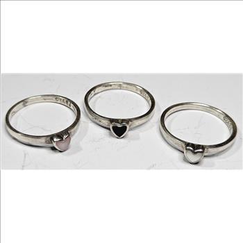 Lot of Three Sterling Silver Heart Shape Rings w/ Stones