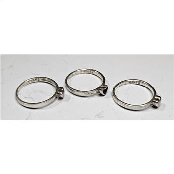 Lot of Three Sterling Silver Heart Shape Rings w/ Stones