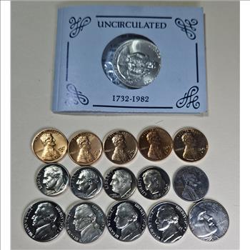 Assorted Silver and Proof Coins - Nickels - Cents - 1982 Washington Half Silver 