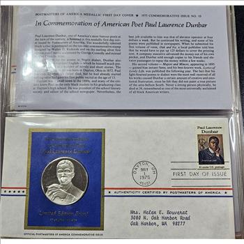 Paul Laurence Dunbar Sterling Silver Proof - w/ 1st Day Issue Stamp