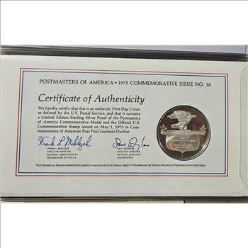 Paul Laurence Dunbar Sterling Silver Proof - w/ 1st Day Issue Stamp