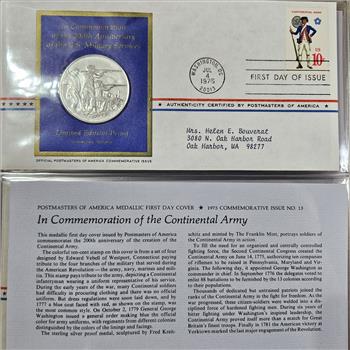 Sterling Silver Continental Army Proof- w/1st Day Issue Stamp