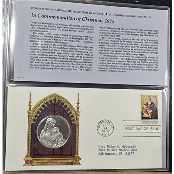 Sterling Silver Christmas 1975 Proof - W/ 1st Day Issue Stamp