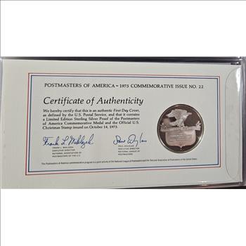 Sterling Silver Christmas 1975 Proof - W/ 1st Day Issue Stamp