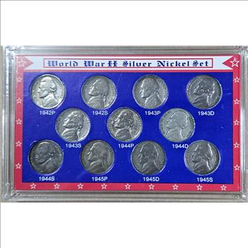 WWII Silver Nickel Set in Plastic Display 