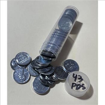 Dealers Roll of 1943 PDS Lincoln Steel Wheat Cents - AU-BU Grade