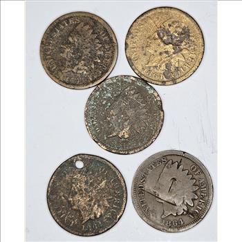 Lot of (5) Low Grade 1864 Indian Head Cents