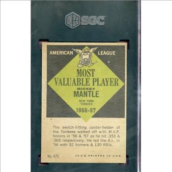 1961 MVP Mickey Mantle Baseball Card - SGC Graded 4 - Harder to Find Card - 