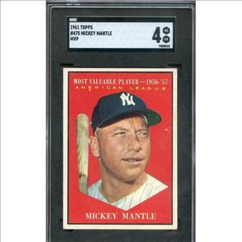 1961 MVP Mickey Mantle Baseball Card - SGC Graded 4 - Harder to Find Card - 