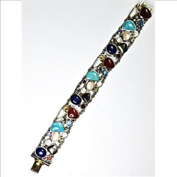 Stunning Sterling Silver Multi Gemstone Bracelet - 48 Grams 