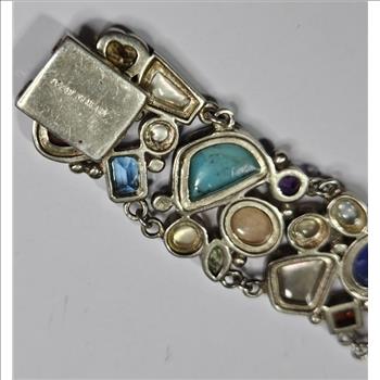 Stunning Sterling Silver Multi Gemstone Bracelet - 48 Grams 