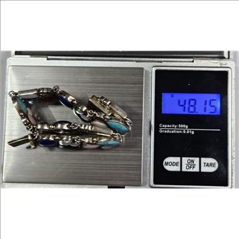 Stunning Sterling Silver Multi Gemstone Bracelet - 48 Grams 