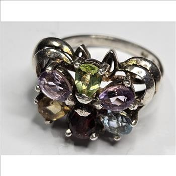 Garnet-Amethtyst-Peridot-Citrine-Topaz- Gemstone Sterling Silver Ring